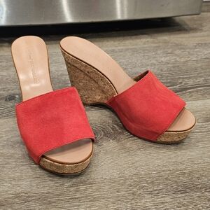 DVF Red Suede Leather Wedge Heels Cork Platform Sandals DIANE VON FURSTENBERG